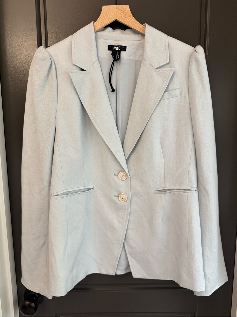 PAIGE Pale Blue Structured Two-Button Blazer